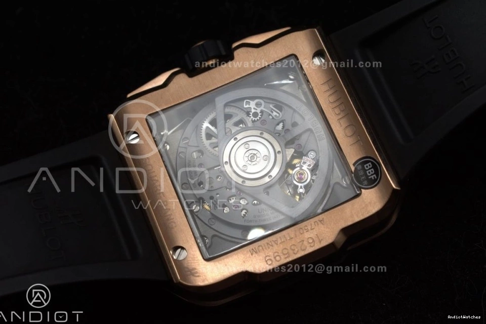 Unico on Dial Rubber Skeleton Bezel Square 42mm Black Affordable A Ceramic 1116 RG 1:1 BBF Bang Best Strap Edition 0107